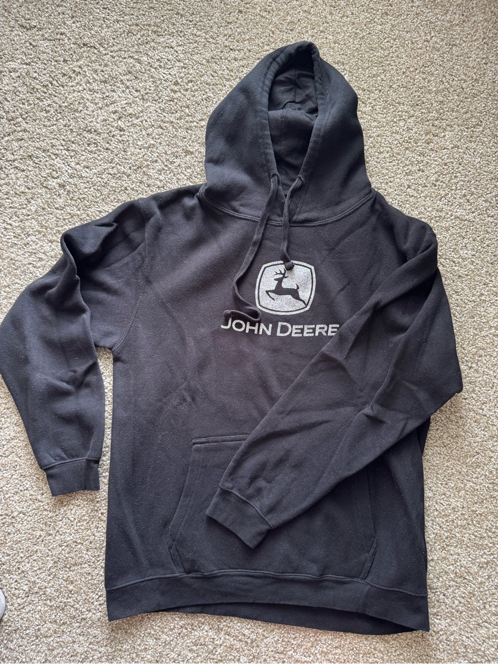 John Deere Black Pullover Hoodie with Sparkly Logo